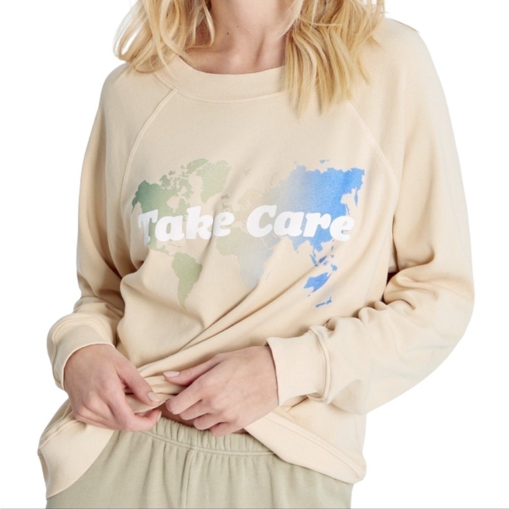 Wildfox | NWT Wheat Beige Take Care Sommers Crewneck Raglan Sweater Sweatshirt M